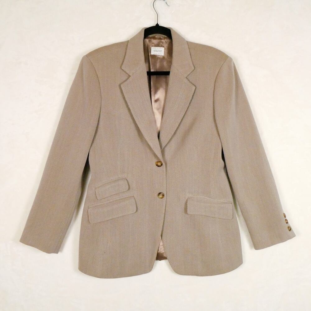 Vintage United Colors of Benetton Camel Wool Blazer Size 46 Italy Tailored